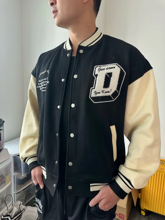 Classic Black and Cream Varsity Jacket - Men's - Picture 2 of 4